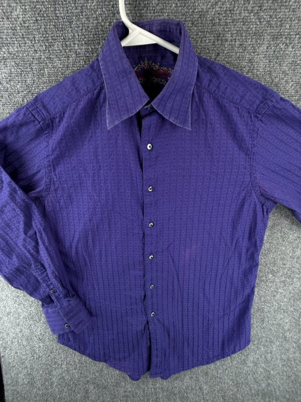 Robert Graham Purple Button Up Shirt Long Sleeve Woven Striped Point Medium ****